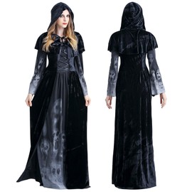 Formemory Halloween Cosplay Costume, Witch, Devil, Vampire, Women's Cosplay, Costume, Ghost, 2-piece Set, Dress, Black Necklace Included, Skull Print, Atmosphere, Beautiful, Halloween Events, School