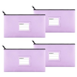 Sinzip 4 Pack Bank Deposit Money Bag, Heavy Duty Leatherette Security Zipper Wallet with Clear Window, Coin Bag, Cash Bag, Tool Pouch, Assorted Colors (4 Pack Purple)