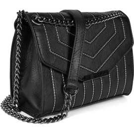 styleBREAKER Women's Shoulder Bag with Decorative Stitching and Chain Shoulder Bag Handbag 02012308, black