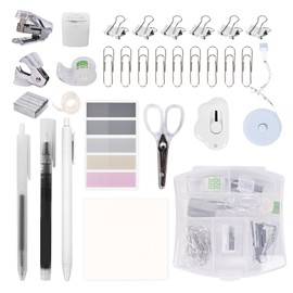 Mini Office Supply Kit, Mini Stapler with Staples and Tape Dispenser Set, Mini Stationary Kit Includes Sticky Notes Index Tabs Gel Pens for Office & School (Transparent)