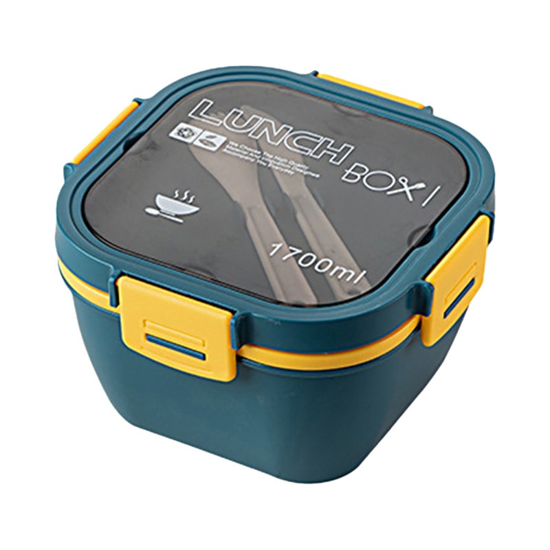 Double Layer Salad Lunch Container 4-Compartment with Sauce Container Fork