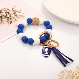 boderier Silicone Bracelet Keychain Wristlet Bangle Keyring Portable House Car Keys Ring Holder W/Tassel Blue White