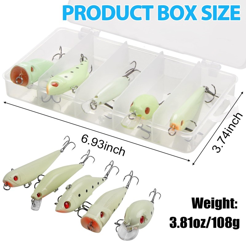 Saltwater Luminous Fishing Lures Night Fishing Bait Kit,5PCS Glow Crank