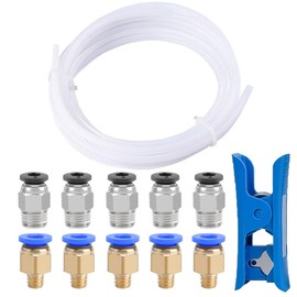 QitinDasen 8 Meters 3D Printer PTFE Teflon Tube with Cutter, 5 Pieces PC4-M6 Pneumatic Connector, 5 Pieces PC4-M10 Pneumatic Connector