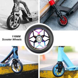 Niejgay 4 Pcs Scooter Accessories 110mm Scooter Wheels Colorful Pu Wheels Thick Stunt Car Wheels with Bearings(Black)