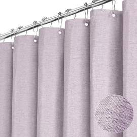 BTTN Extra Long Shower Curtain - 72x84 Inch Long Linen Textured Heavy Duty Fabric Shower Curtain Set with 12 Plastic Hooks, Tall Luxury Simple Waterproof Cloth Shower Curtains for Bathroom - Lavender