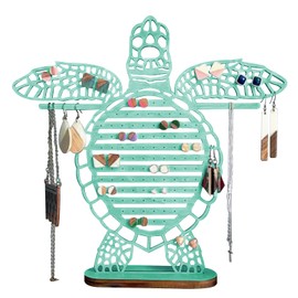 KASESSS Schmuckaufbewahrung aus Holz, Schildkröten-Schmuckständer Blau, Schmuck Organizers, Schmuckhalter, Ketten Aufbewahrung mit 99 Löchern, Ohrringständer für Ohrringe Ringe Armbänder Halsketten