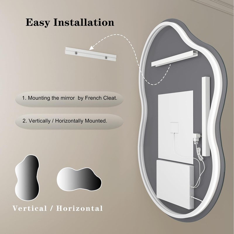 SMIROR Asymmetrical Backlit Bathroom Mirror with Lights 24 x 36,