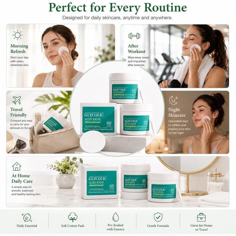 Pads exfoliantes faciales ácido glicólico y salicílico 2 pzas 120