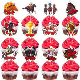 HOWAF 48 Kentucky Horse Derby Party Supplies,Horse Racing Cupcake Decorations Topper for Derby Day Party Supplies,Run for the Roses Cupcake Toppers Toothpicks for Kentucky day