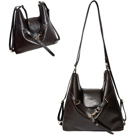 2-in-1 Convertible Bag for Women, Soft PU Leather Shoulder Bag/Crossbody Bag/Backpack/Handbag with Magnetic Snap & Zipper Closure, Dark Brown