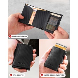 SF SCOFIELD Duality Classic Slim Wallet with Coin Compartment, Men's Card Holder for 9-10 Cards, Wallet with RFID Protection, Wallets for Men, Credit Card Holder, Carbon - Matte Black, Modern