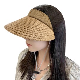 Sun Visors for Women Large Brim Beach Straw Hat Golf Sun Hat Golf Sports Visor Summer Cap UV Protection Sun Hat Baseball Cap Adjustable Ladies Visor Cap Ponytail Topless Sun Hat UPF 50 Empty Top Hat