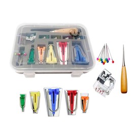 Bias Tape Maker Kits All 5 Sizes 1/4" 3/8" 1/2" 3/4" 1" (6mm 9mm 12mm 18mm 25mm) Binding Foot Craft Clips Awl Quilter's Pin by LNKA