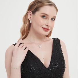 UDYLGOON CZ Tearsdrop Earrings Necklace Jewelry Set For Bride Bridesmaids Wedding (3 Set-18K Gold)