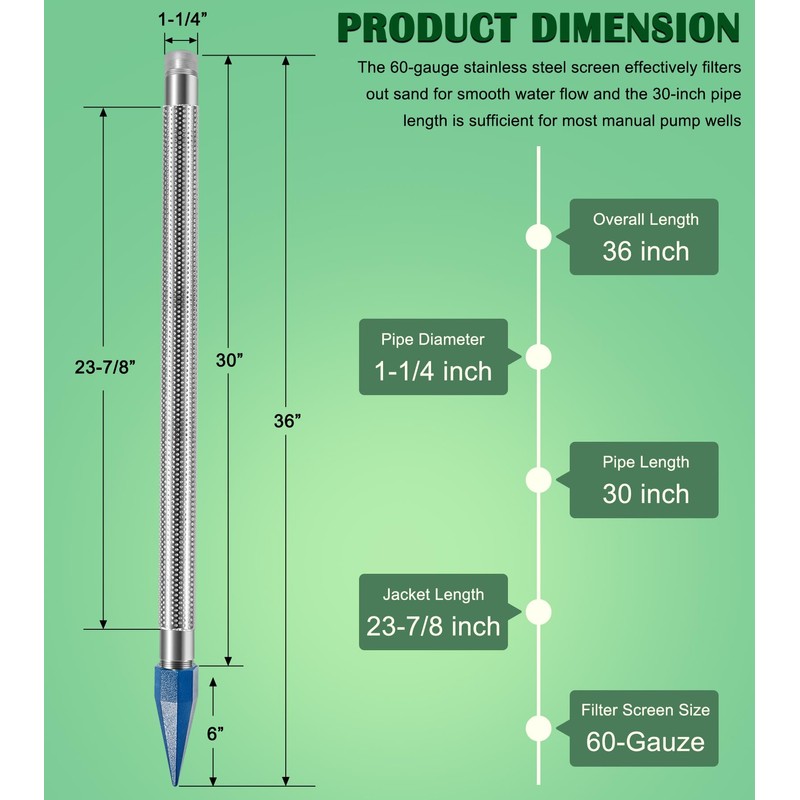 1721-1 1-1/4-Inch by 30-Inch Well Stainless Steel Drive Points, Heavy