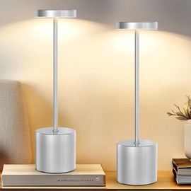 AUDLES Rechargeable Table Lamp – 2 Pack Touch Lamps, Cordless Desk Lamp, 5000mAh Battery Operated Lamp with 3-Color Dimmable Light, Portable LED Lamp for Bedroom, Dining Room, Patio, Outdoor (Silver)