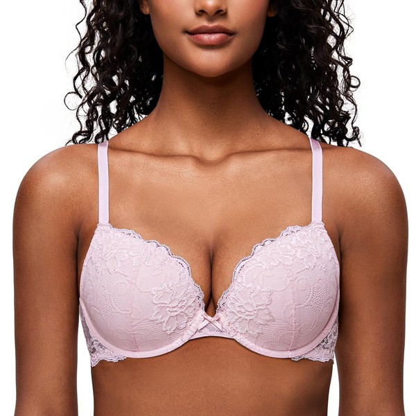 Deyllo Women’s Push Up Lace Bra Comfort Padded Underwire Bra