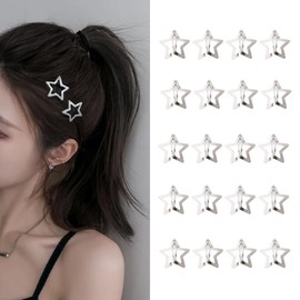 Star Hair Clips 2000s Y2K Accessories for Women Snap Hair Barrettes Hair Clips for Girls Mini Hair Clips 2000s Non Slip Star Hair Accessories for Women Hair Clip Ins for Thick Hair Silver 20PCS