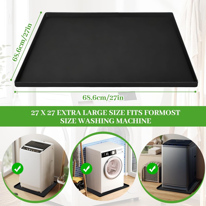 27×27inch Washer Drain Pan Silicone Mat, With Raised Edge Washing