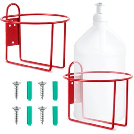 Hicarer 2 Pcs One Gallon Jug Storage Rack Wall Mounted Heavy Duty Steel Wall Rack for 1 Gallon Bottle Round Water Jug Holder with Hardware Hand Sanitizer 6-3/4" W x 5" H x 6-1/2" D (Red)