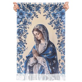 Riletese Virgen de Guadalupe Prayer Shawl Scarf Catholic Gifts For Women Mom Mexican Virgin Mary Pashmina Scarves Wrap (Rose)