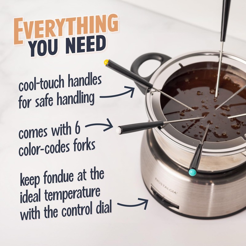 Nostalgia 6-Cup Electric Fondue Pot Set for Cheese & Chocolate
