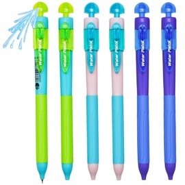 Maydahui 6 Pcs Kawaii Water Pistol Pens Novelty Summer Water Gun Spray Water Pen Twistable Gel Pens 0.5mm ST Nib Black Ink for Water Office Supplies