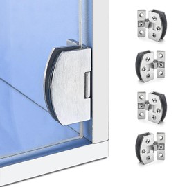 4-Pack No-Drill Glass Door Hinges for Cabinets, Showcases, Wine Cabinets - Heavy Duty Zinc Alloy, Fits 5-10mm Glass Thickness, Matte Finish, Rust-Proof (Large)