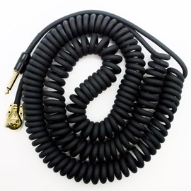 Aestivate 30ft/9m Coiled Guitar Cable Pancake Connector L-S Coil Electric Instrument Cable Curly Instrument Cable Stretchable 1/4 inch Right Angle to Straight(30ft-Black)