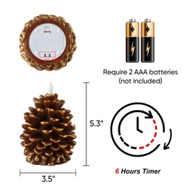 Homemory 2 Pcs Flameless Pine Cone Candle, LED Candles with 6H Timer, Real Wax Battery Operated Candles for Fireplace Decor, Holiday Indoor Decoration,Brown(D3.5 x H5.3 Inch)