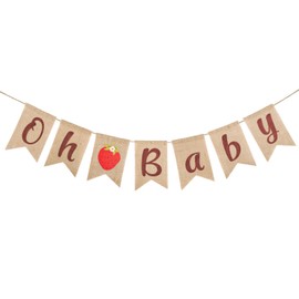 Oh Baby Banner with Berry for Baby Shower Decorations, Berry Theme Kids Birthday Party Supplies Welcome Baby Bunting for Photo Props