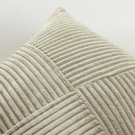 Sungeek Set of 1 Soft Corduroy Decorative Cushion Cover 45x45cm Striped Pinwheel Patchwork Textured Throw Pillow Cases Farmhouse Solid Square Pillow Covers 18x18 Inch for Sofa Bed Couch, Neutral Taupe