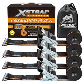 XSTRAP STANDARD 4 Pack E-Track Ratchet Straps 2" x16', 4400 LBS Break Strength Heavy Duty Tie Down Strap for Moving, Truck, Trailers, Motorcycles, Kayaks, Car Roof, Black