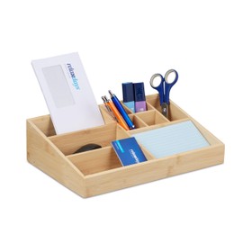 Relaxdays Desk Organiser, 9 Compartments, Bamboo, Office, Bathroom, HBD: 9 x 33 x 21 cm, Storage Box, Natural