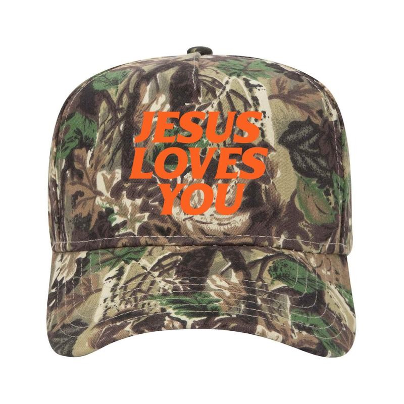 Jesus Loves You Camo Unisex Trucker Hat - Color: Orange