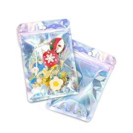 Holographic Resealable Bags 300 PCS (Outer Size 3.54x4.33 Inch/Inner Size 3x3 Inch) Packaging Bags for Jewelry Supplies Food Storage Small Business