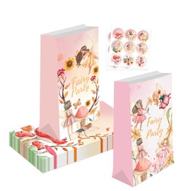 MoBunnly 12 Pcs Stitch Kraft Paper Bags with 18 Pcs Stickers, Small Paper Gift Bags, Cartoon Party Favor Bags for Kids, Shopping Bags, Kraft Bags, Retail Bags, Grocery Bags, Merchandise Bags