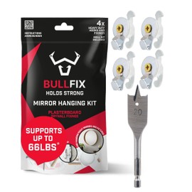 Bullfix Mirror/Picture Hanging Kit - Heavy Duty Drywall Anchors for Pictures, Mirrors and Canvases - 4 Universal Fixings with Collars, Picture Hangers for Drywall & 13/16” Drillbit, Mirror Hanging Kit