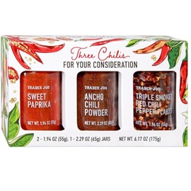 Three Chilis set Trader joe Limited Edition, Sweet Paprika, Ancho Chili Powder, Triple Smokeded Chili Pepper Flakes. 6.17oz/175g