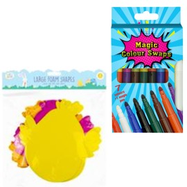 14Pcs Chick-Shaped Foam Sheets with Magic Colour Swap Pens – Easter DIY Craft Kit for Kids, Art Supplies & Fun Gift 3+ Years