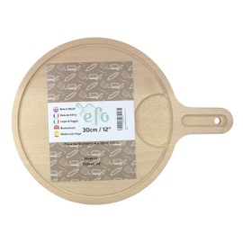 EFO Premium Wooden Pizza Paddle Professional Pizza Peel – Round Cutting Board - Pizza Spatula for Oven or Grill, Ideal for Baking Homemade Pizza Bread - Serving Board Wood Dia. 30Cm | 12"
