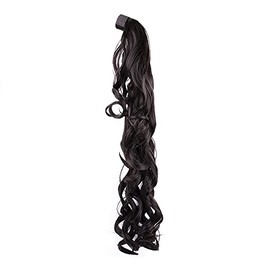 Stasia Street 20-Inch Semi Curl Clip-In Pony Tail Korean Synthetic Breatheable Hair Extensions for Women Natural Look Instant Volume & Length – Dark Brown