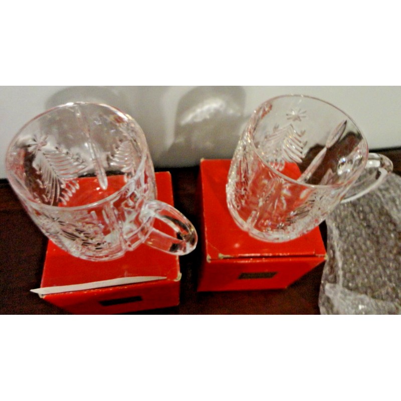 MIKASA CHRISTMAS TREE LEAD CRYSTAL SET OF 2 COFFEE TEA