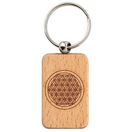 Spruchreif Flower of Life Keyring Engraved Wooden Key Ring Flower of Life Spiritual Gifts Esoteric Gifts Keyring with Engraving, natural