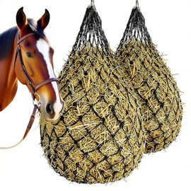 2 Sets Hay Net, Hay Net for Horses, Hay Tight Mesh, Feed Net, Control the Eating Speed, Tight Mesh for Horses Tight Mesh to Reduce Waste of Hay (Black)