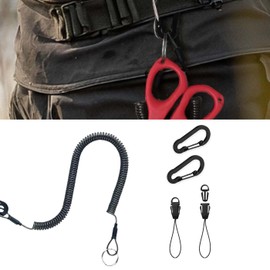 HUIKKJP Curl Cord Strap, Coil Strap, Stretchable, Durable, Keychain, Set of 2, Wrap, Lock, Smartphone Strap, Extendable, Fall Prevention, Anti-Lost, Anti-Theft, One-Touch Attachment, Carabiner