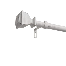 EXCLUSIVE HOME Napoleon 1" Curtain Rod and Coordinating Finial Set, Distressed White, Adjustable 36"-72"