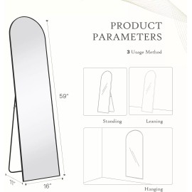JHK Arched Full Length Mirror Standing Leaning Full Body Framed Hanging Floor Mirror - 16 x 59 in, Arch, Black