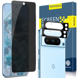 MOOISVS [2+2PACK For Pixel 8 Pro Privacy Tempered Glass Screen Protector(2packs)+Camera Lens Protector(2packs), Ultra HD Tempered Glass Film, Anti-Spy, 9H Hardness, Anti-Scratch, Bubble Free